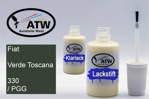 Fiat, Verde Toscana, 330 / PGG: 20ml Lackstift + 20ml Klarlack - Set, von ATW Autoteile West.